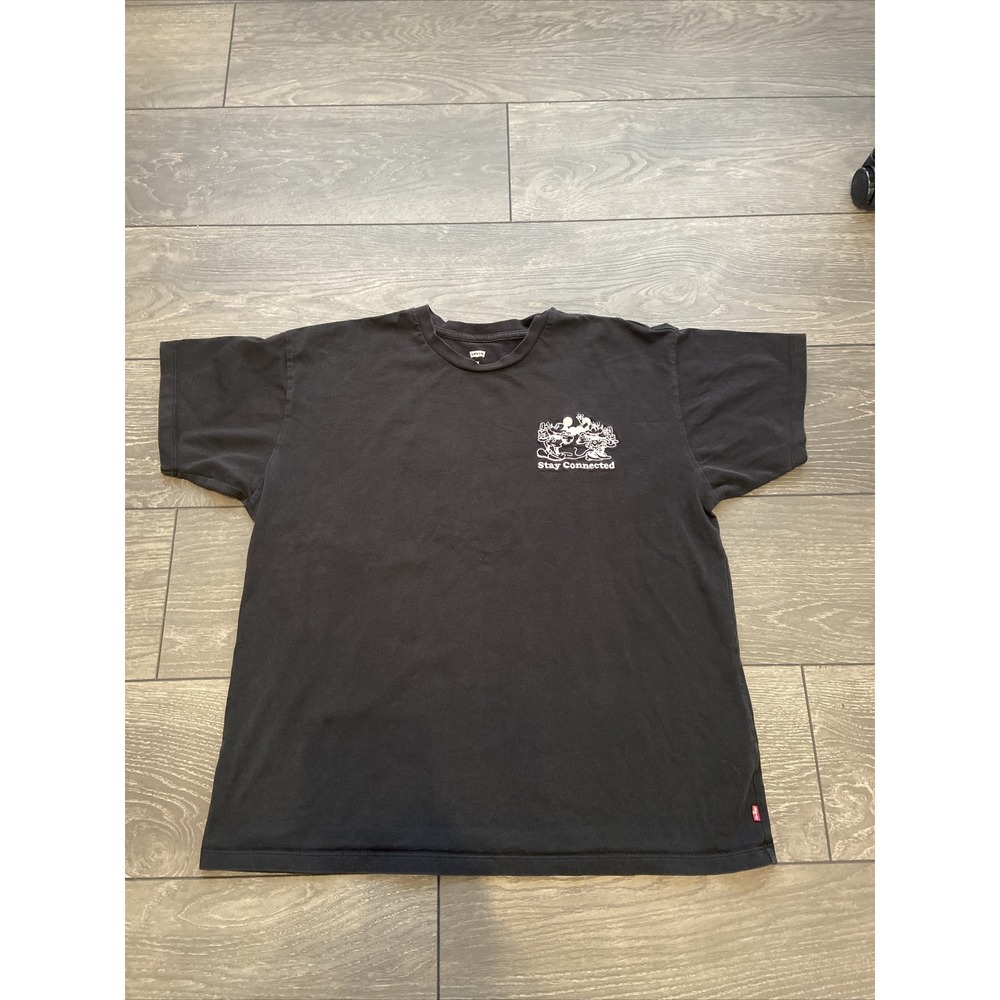 Levi's x Disney Men T-Shirt Med Black Minnie Mickey Mouse Friends Stay Connected